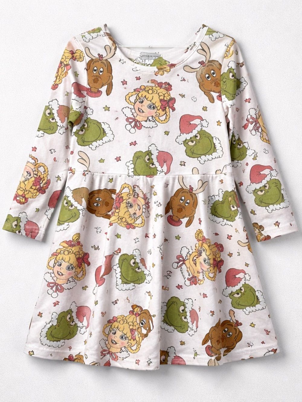 Rylee Faith pink Grinch print long sleeve twirl dress size 5